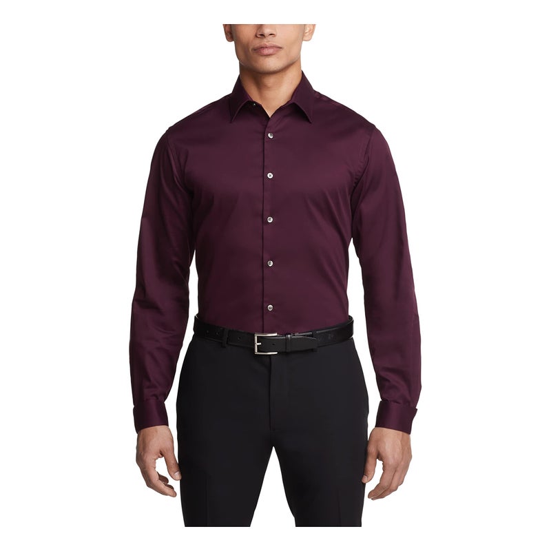 Van Heusen فان هيوزن للرجال قميص رسمي ضيق مع ياقة فليكس مطاطية بلون موحد، هيرث، 17.5 رقبة 32 -33 كم أمريكي - Image 1